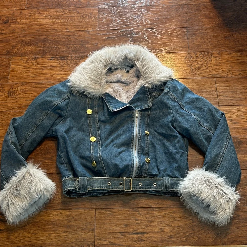 Women's Faux Collar Denim Jacket Penny lane style   size XL - Picture 6 of 12